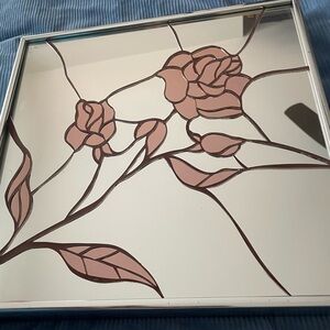Floral Mirror Wall Art with Silver Frame